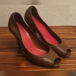 Sergio Rossi Brown Peep-Toe Heels SZ. 34